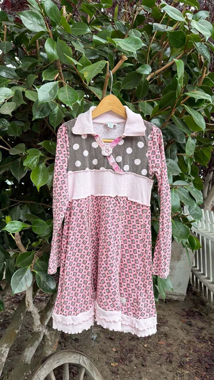 Naartjie Kids Dress Pink Geometric Print Long Sleeve Dress